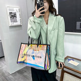 Women PVC Clear Shoulder Bag Summer Laser Letters Print Handbags
