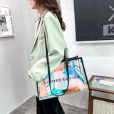 Women PVC Clear Shoulder Bag Summer Laser Letters Print Handbags