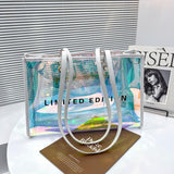 Women PVC Clear Shoulder Bag Summer Laser Letters Print Handbags