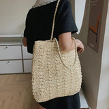 Summer Beach Woven Shopper Totes For Women Shoulder Bag Casual Large Capacity