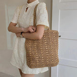 Summer Beach Woven Shopper Totes For Women Shoulder Bag Casual Large Capacity