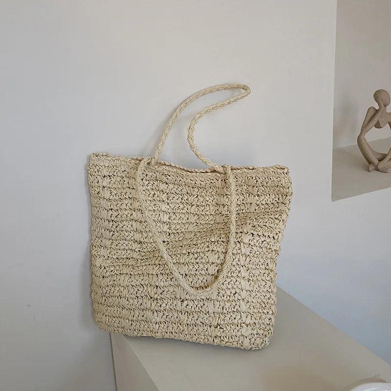 Summer Beach Woven Shopper Totes For Women Shoulder Bag Casual Large Capacity