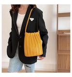 Women Wrinkle Shoulder Bag PU Leather Handbag Casual Tote Female Crossbody Bag