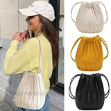 Women Wrinkle Shoulder Bag PU Leather Handbag Casual Tote Female Crossbody Bag