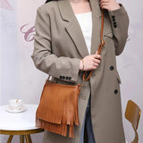 Tassel Nubuck Leather Ladys Crossbody Shoulder Bag Solid Satchel