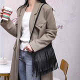 Tassel Nubuck Leather Ladys Crossbody Shoulder Bag Solid Satchel