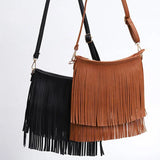 Tassel Nubuck Leather Ladys Crossbody Shoulder Bag Solid Satchel