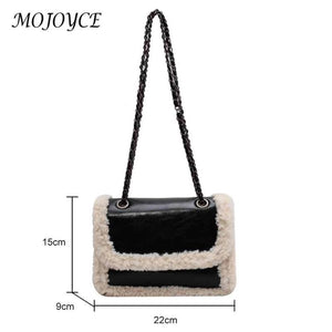 Retro Chain Shoulder Bags Fleece Faux Suede Handbag PU Splicing Vintage Satchel
