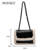 Retro Chain Shoulder Bags Fleece Faux Suede Handbag PU Splicing Vintage Satchel
