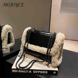 Retro Chain Shoulder Bags Fleece Faux Suede Handbag PU Splicing Vintage Satchel