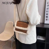 Retro Chain Shoulder Bags Fleece Faux Suede Handbag PU Splicing Vintage Satchel