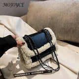 Retro Chain Shoulder Bags Fleece Faux Suede Handbag PU Splicing Vintage Satchel
