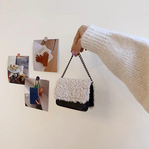 Soft Leather Chain Shoulder Crossbody Bag Lady Casual Fluffy Purse