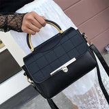 Women's PU Embroidery Thread Handbag Diamond Lattice Shoulder Bag