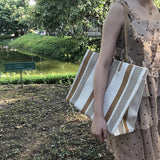Hot Women Handbag Female Stripe Canvas Bag Lady Casual Canvas Tote Bag