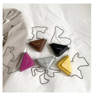 Triangle Mini Chain Shoulder Bag for Women Purses and Handbags Small Crossbody B