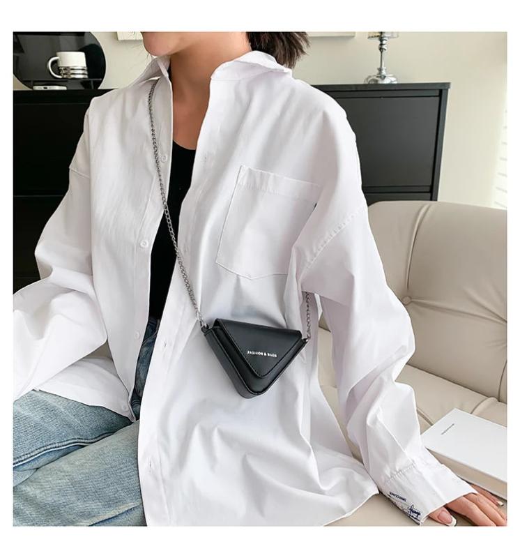 Triangle Mini Chain Shoulder Bag for Women Purses and Handbags Small Crossbody B