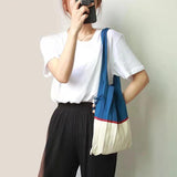 Women Casual Pleat Foldable Shoulder Bag Knitting Stitching Handbag
