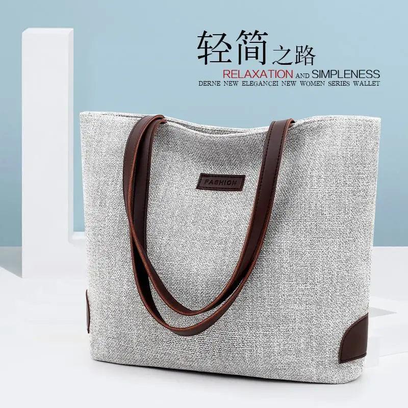Casual Cotton Linen Shoulder Bag with Zipper for Girls