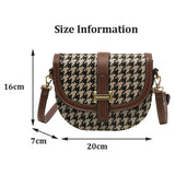 Vintage Houndstooth Shoulder Bag Women PU Leather Handbag Crossbody Saddle Cover