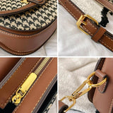 Vintage Houndstooth Shoulder Bag Women PU Leather Handbag Crossbody Saddle Cover