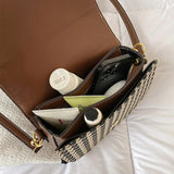 Vintage Houndstooth Shoulder Bag Women PU Leather Handbag Crossbody Saddle Cover