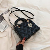 Heart-shaped Quilted Square Handle Bag Women Crossbody Shoulder Bags