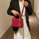Heart-shaped Quilted Square Handle Bag Women Crossbody Shoulder Bags
