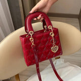 Heart-shaped Quilted Square Handle Bag Women Crossbody Shoulder Bags