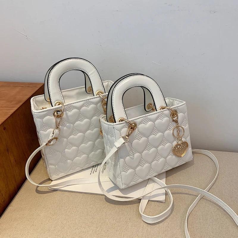 Heart-shaped Quilted Square Handle Bag Women Crossbody Shoulder Bags