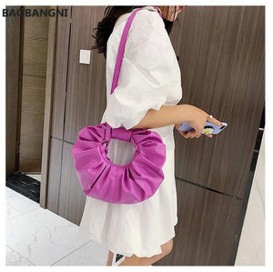 Cloud Bag Women Handbag PU Leather Round Shoulder Crossbody Solid Ladies Hand Ba