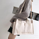 Casual Canvas Shoulder Bag with Exterior Pockets