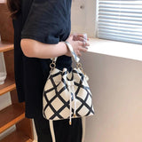 Leather Bucket Shoulder Bag Drawstring Handbag Small Crossbody Bag