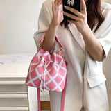 Leather Bucket Shoulder Bag Drawstring Handbag Small Crossbody Bag