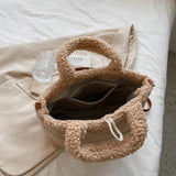 Winter Plush Tote Bag for Women Fluffy Hand Bag
