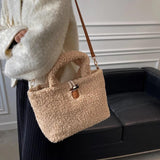 Winter Plush Tote Bag for Women Fluffy Hand Bag
