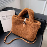 Winter Plush Tote Bag for Women Fluffy Hand Bag