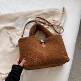 Winter Plush Tote Bag for Women Fluffy Hand Bag