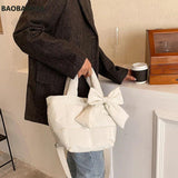 Winter Bow Small Tote Oxford Cloth Shoulder Bag