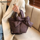 Winter Bow Small Tote Oxford Cloth Shoulder Bag