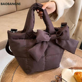 Winter Bow Small Tote Oxford Cloth Shoulder Bag