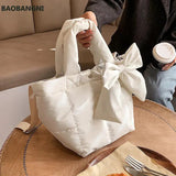Winter Bow Small Tote Oxford Cloth Shoulder Bag