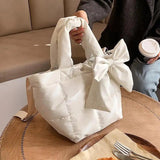 Winter Bow Small Tote Oxford Cloth Shoulder Bag