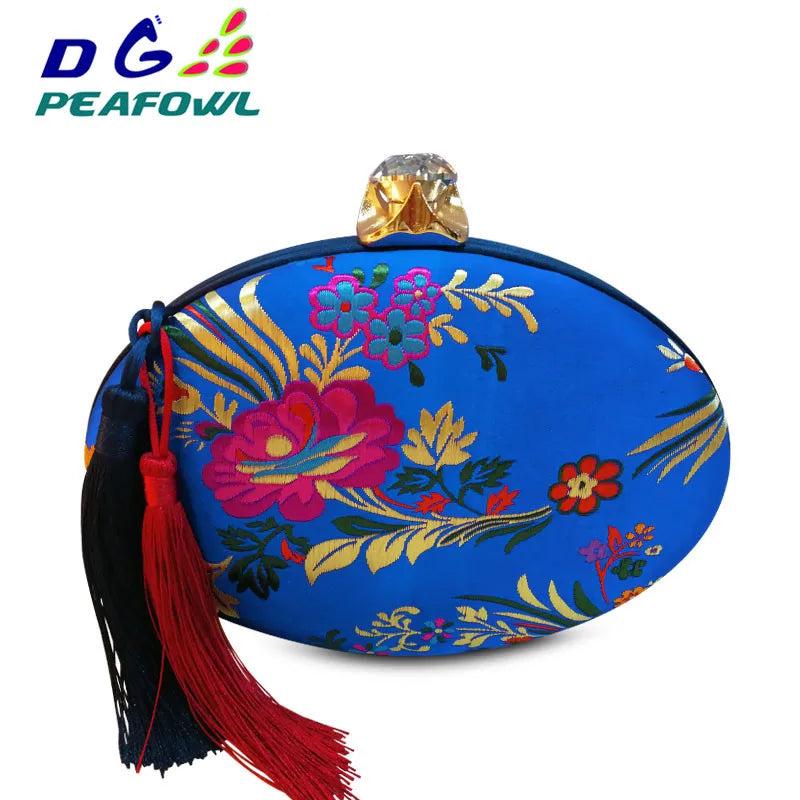 DGPeafowl Women Bag Tassel Metal Cheongsam Clutch Chain Shoulder Evening Bags
