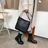 High Capacity PU Leather Crossbody Bags For Women Casual Bucket Bags