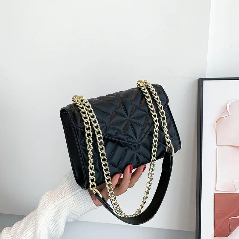 Chain Strap Crossbody Shoulder Bag PU Leather Ladies Handbag Solid Color Purse