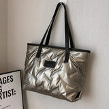 Quilted Shoulder Bag Winter Tote Down Cotton Handbag