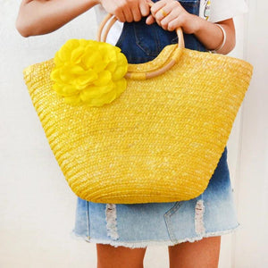 Circle Bamboo Handle Straw Bag Flower Bag A4105