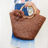Circle Bamboo Handle Straw Bag Flower Bag A4105