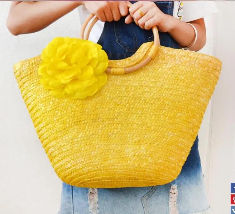 Circle Bamboo Handle Straw Bag Flower Bag A4105